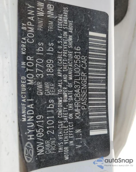 2020 Hyundai Venue Sel из США, поврежденный, VIN KMHRC8A37LU025816